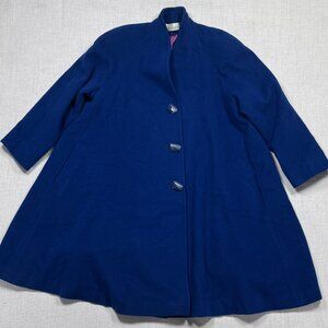 Vintage Leslie Fay Wool Coat Blue USA Made Button Front Lined Pockets